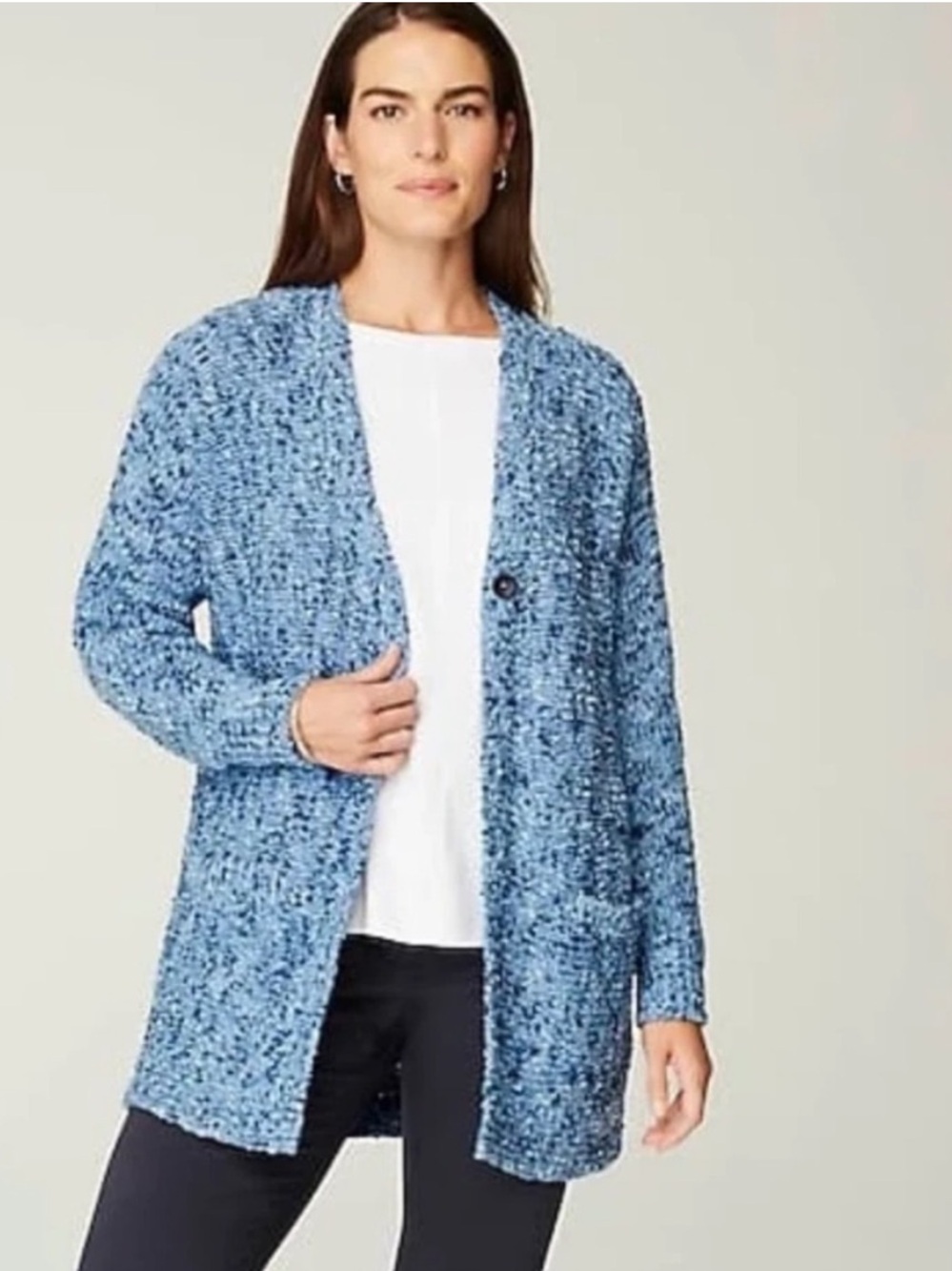 J. Jill Cozy Utopia Patch-Pocket Cardigan Sweater Sz 2X NWT Blue Chunky Chenille
